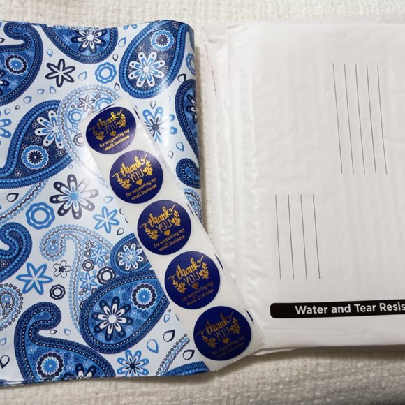 Blue Paisley Poly Mailer | Thank you Stickers | Bubble Mailer - Picture 2 of 5